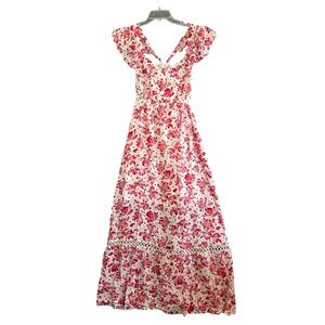 SKIES ARE BLUE Floral Flutter Sleeve Maxi Dress Pink White Size XS NWOT Flaw